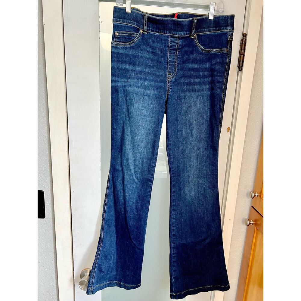 Spanx Women's Flare Jeans L Dark Blue Midnight Stretch Slimming 20327R Denim